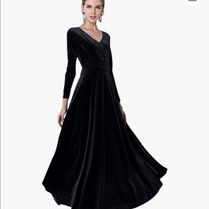 Urban CoCo Women Long Sleeve V-Neck Velvet Stretchy Long Dress